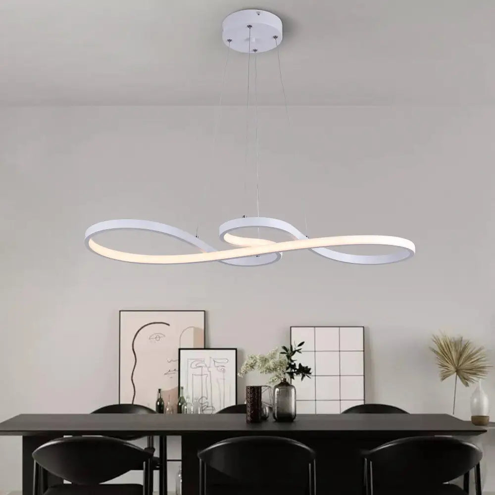 Modern black and white acrylic chandelier led ceiling light with infinity shape and minimalist design for dining room