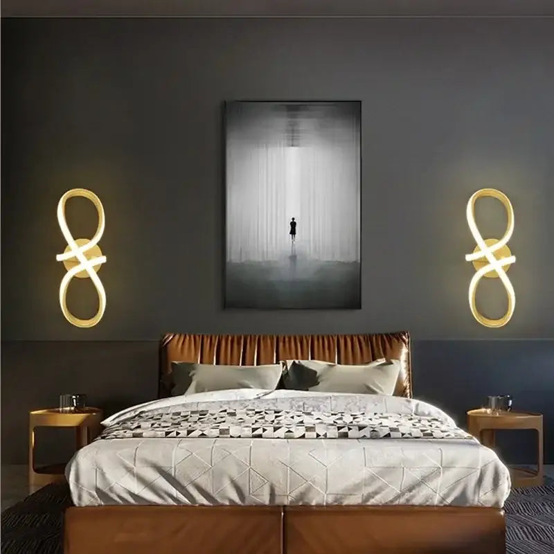 Modern black and white infinity led wall sconce featuring gold nordic led infinity loop design for bedroom decorbites wall sconce