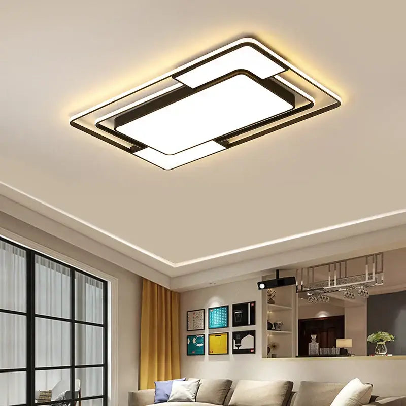 Modern black and white iron body rectangular chandelier with sleek black frame and glowing panels for living room decorbites iron body
