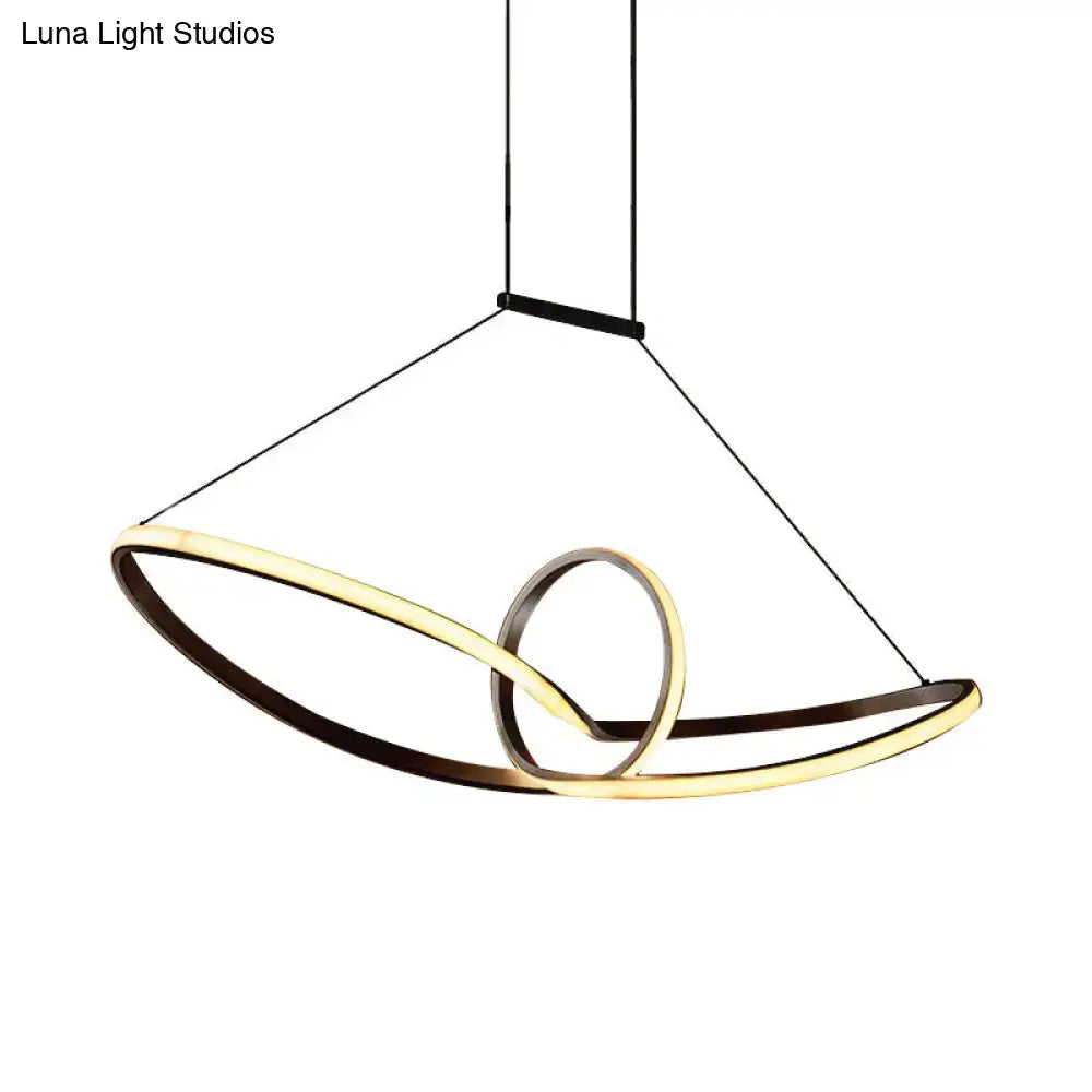 Decorbites sleek metal knotting island pendant with two interlocking gold and bronze rings for warm white light