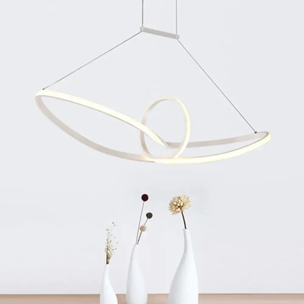 DecorBites™ sleek metal knotting island pendant with two interlocking rings and warm white led suspension light in black and white