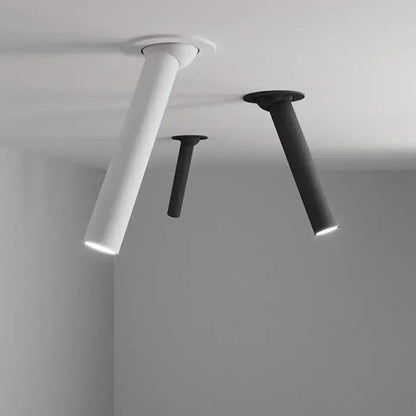 Two minimalist black and white led bar ceiling spotlights with sleek cylindrical designs for modern kitchen lighting