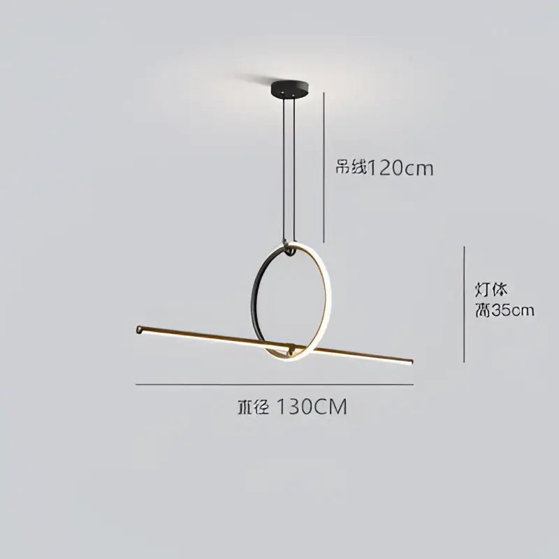 Modern black and white led ceiling chandelier with decorbites black led circular ring and gold horizontal bar pendant light