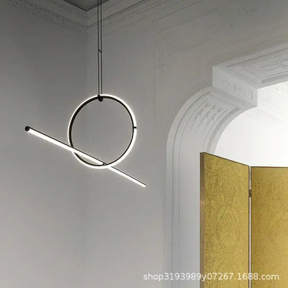 Minimalist black led ceiling chandelier with glowing white led strip intersecting center for modern decorbites black led lighting