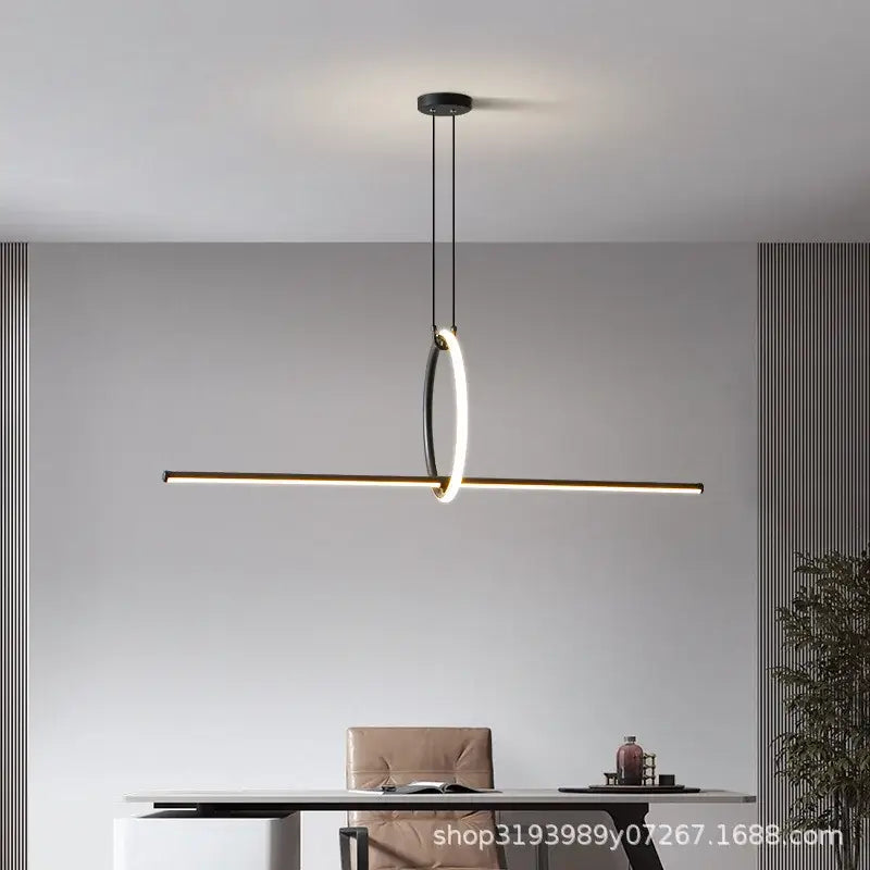 Modern black led ceiling chandelier with a minimalist circular ring and gold led bar for living room decorbites black led