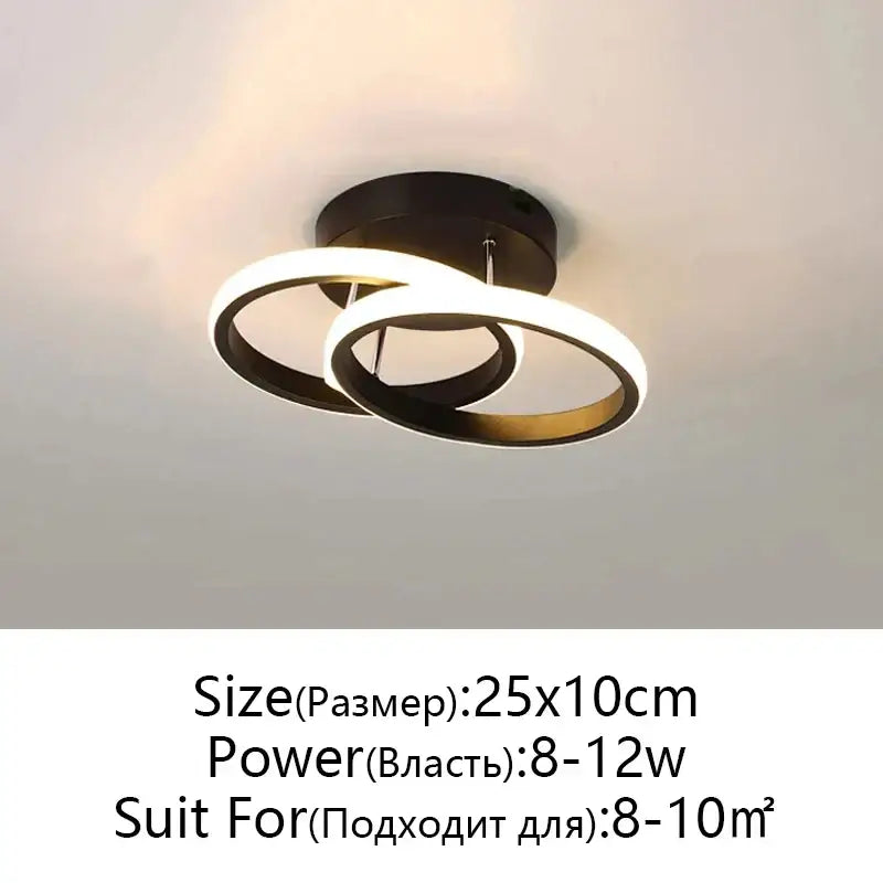 Modern black and white decorbites led ceiling lamp with two interlocking rings for living room lighting decor