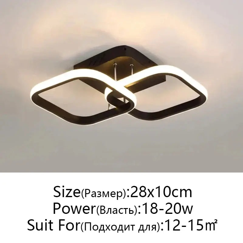 Modern black and white decorbites led ceiling lamp with two interlocking illuminated rings for living room decor