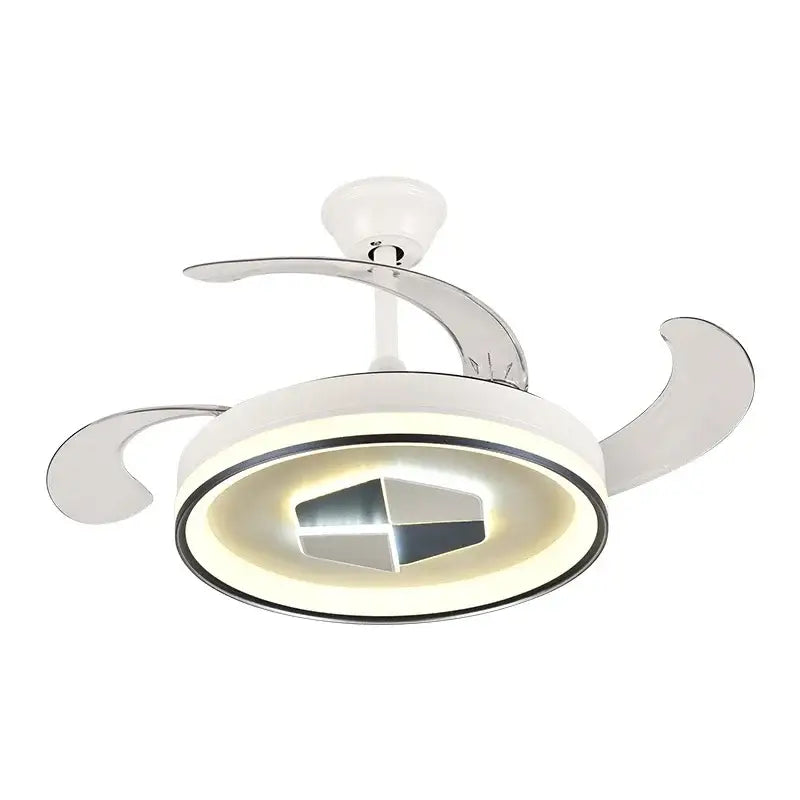 Modern black and white led chandelier ceiling fan with white and chrome finish and integrated led lighting for living room