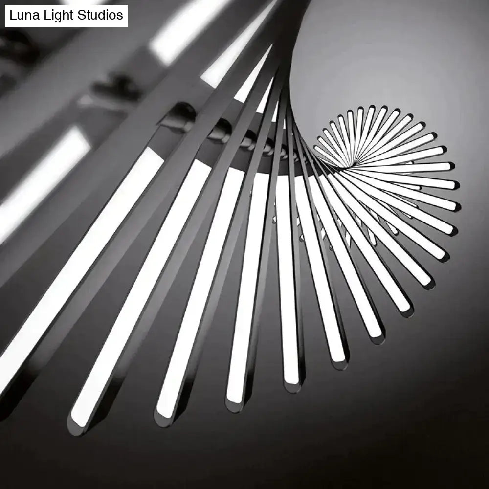 DecorBites™ modern led chandelier with sleek black and white spiral bars arranged in a dynamic radial pattern