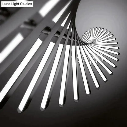 DecorBites™ modern led chandelier with sleek black and white spiral bars arranged in a dynamic radial pattern