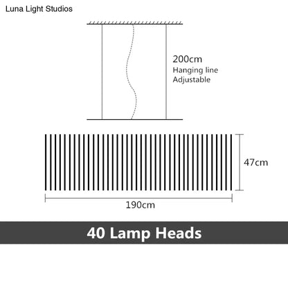 Adjustable 200cm hanging line supports black and white modern led chandelier lighting with 40 lamp heads in a row