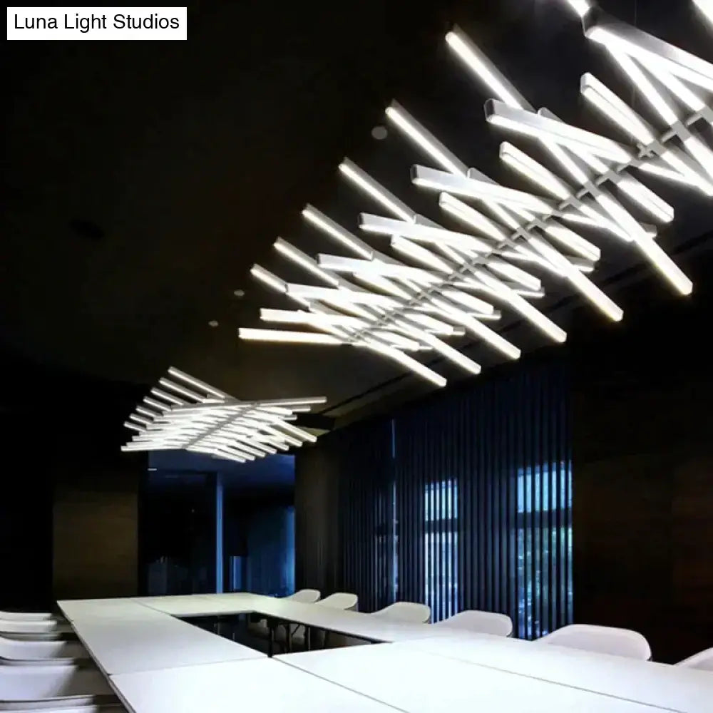 DecorBites modern led chandelier with geometric white LED chandelier lighting suspended from ceiling in Nordic loft style