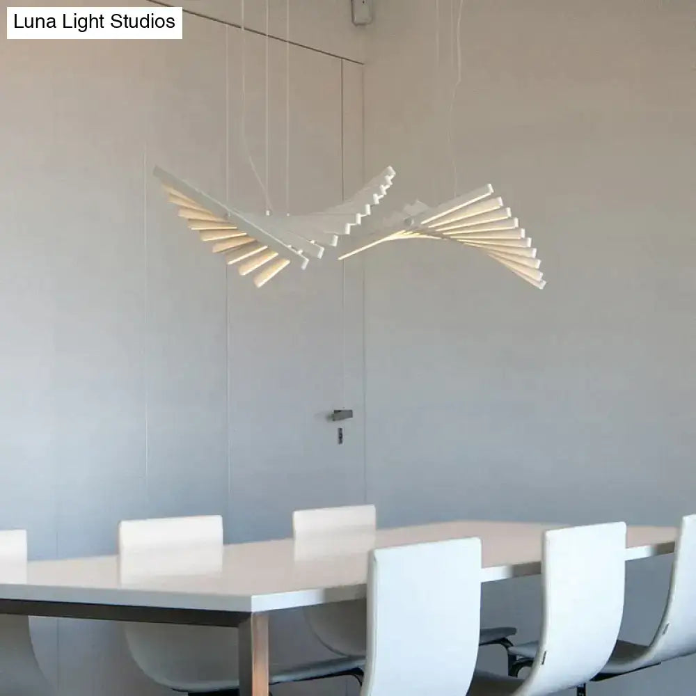 DecorBites™ modern led chandelier with white bird-shaped pendant and layered fan-like wings for Nordic loft lighting