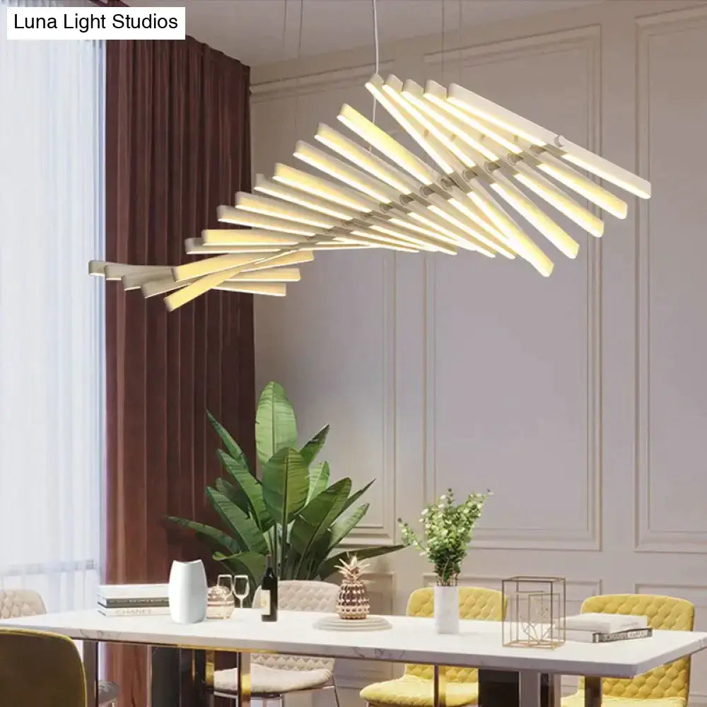 Decorbites™ modern led chandelier lighting with white angular illuminated slats in a nordic loft black white design