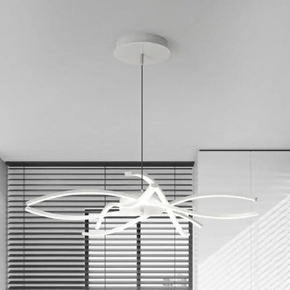 Modern black and white led floral chandelier with sleek curved arms and circular mount for living room light type and fixture width
