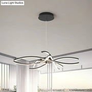 Modern black and white led floral chandelier with sleek curved arms designed for living room light type and fixture width