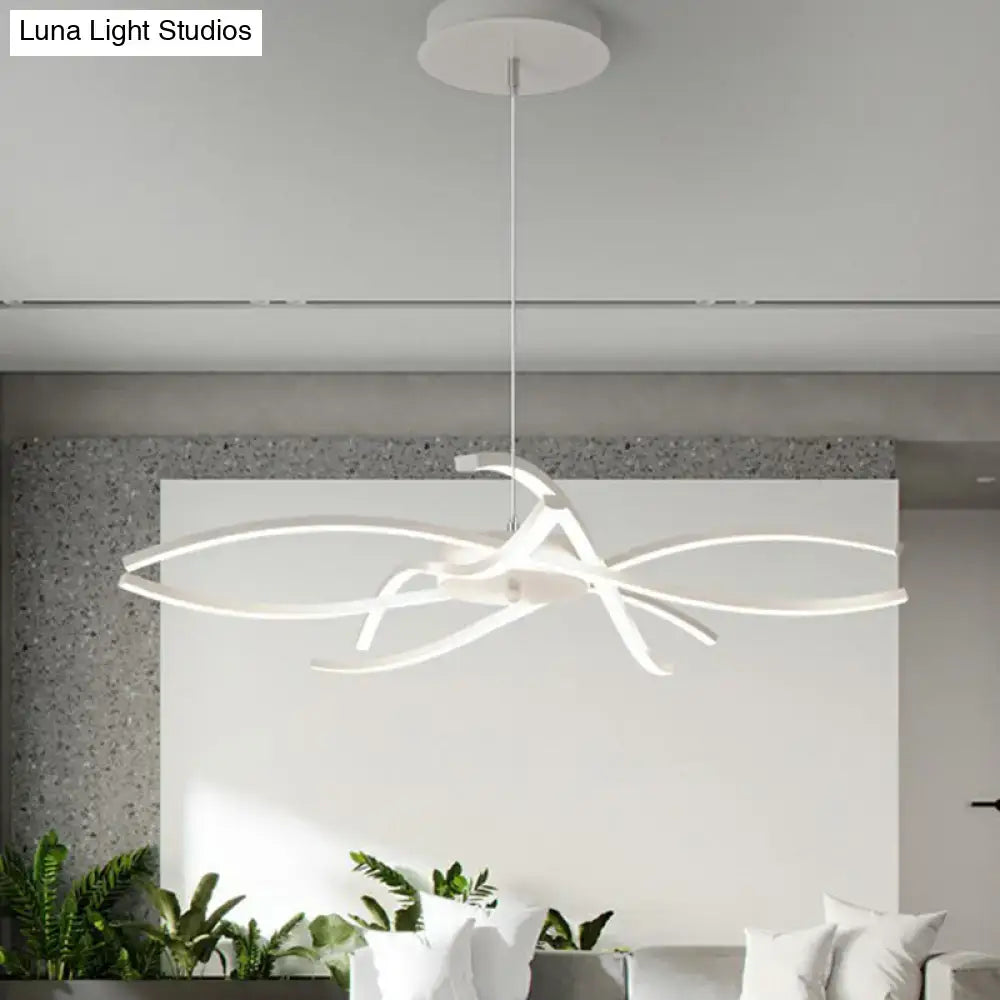 Modern black and white led floral chandelier with sleek curved arms and minimalist design for living room light type