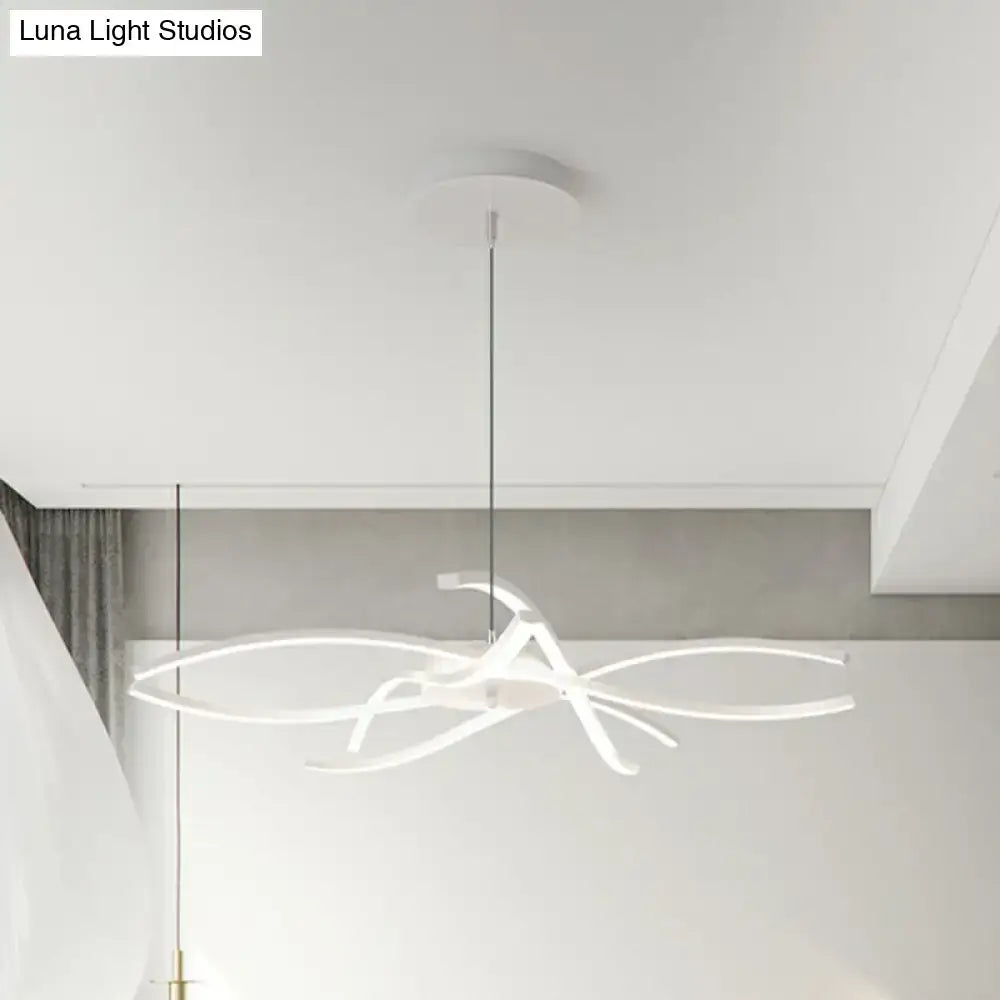 Modern black and white led floral chandelier with sleek curved arms for living room light type bulb included