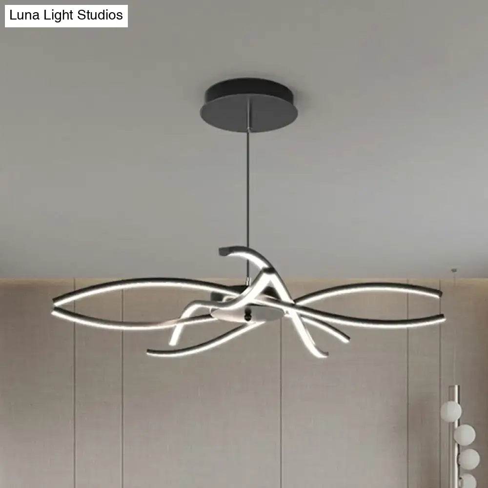 Modern black and white led floral chandelier with sleek curved arms for living room light type bulb included