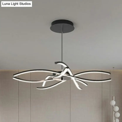 Modern black and white led floral chandelier with sleek curved arms for living room light type bulb included