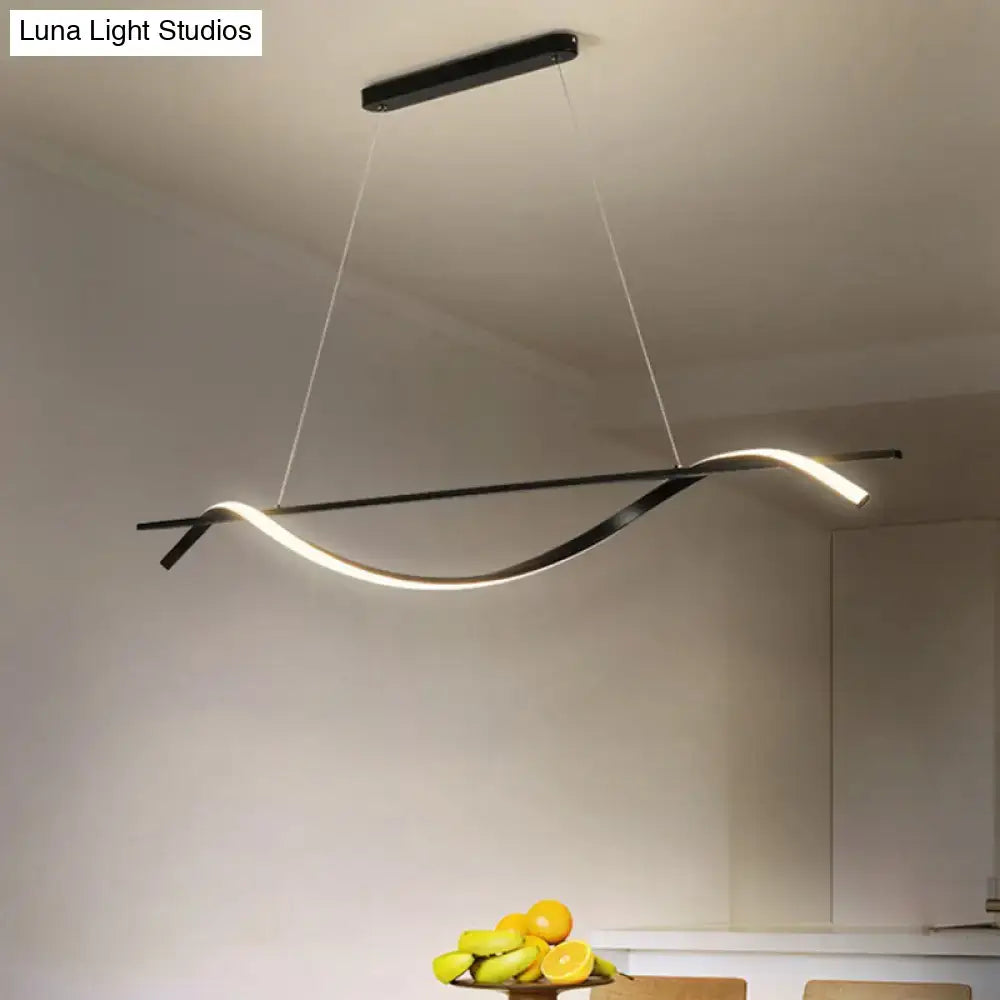 Modern black led hanging lamp with simplicity curved design and warm white illumination for dining room ambiance