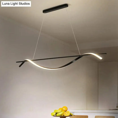 Modern black led hanging lamp with simplicity curved design and warm white illumination for dining room ambiance