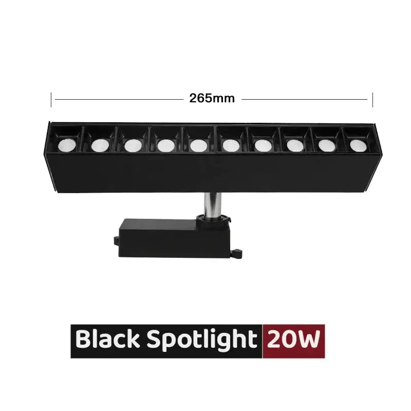 Modern black 20w led linear grille track spotlight with sleek rectangular design and eight circular light emitters for living room