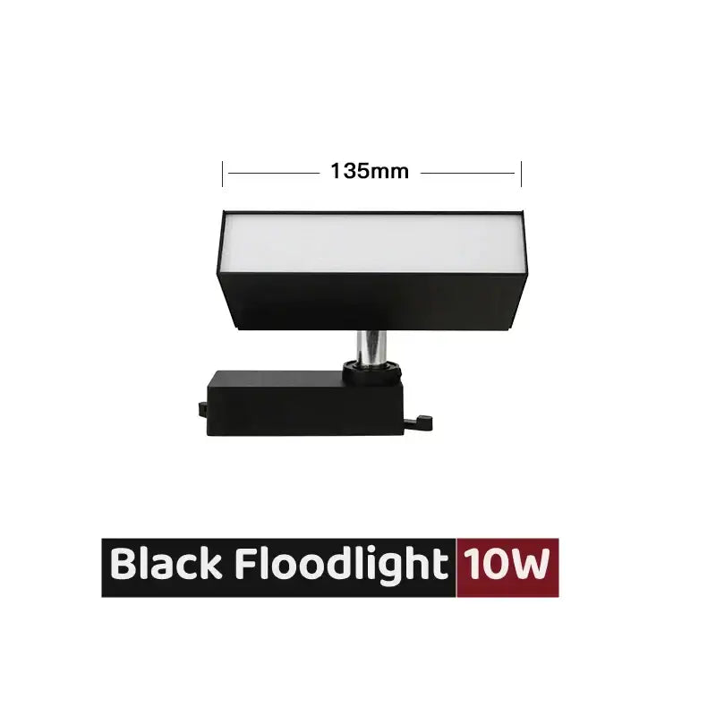 Black 10w floodlight with sleek rectangular head and mounting base for modern led linear grille track spotlights living room