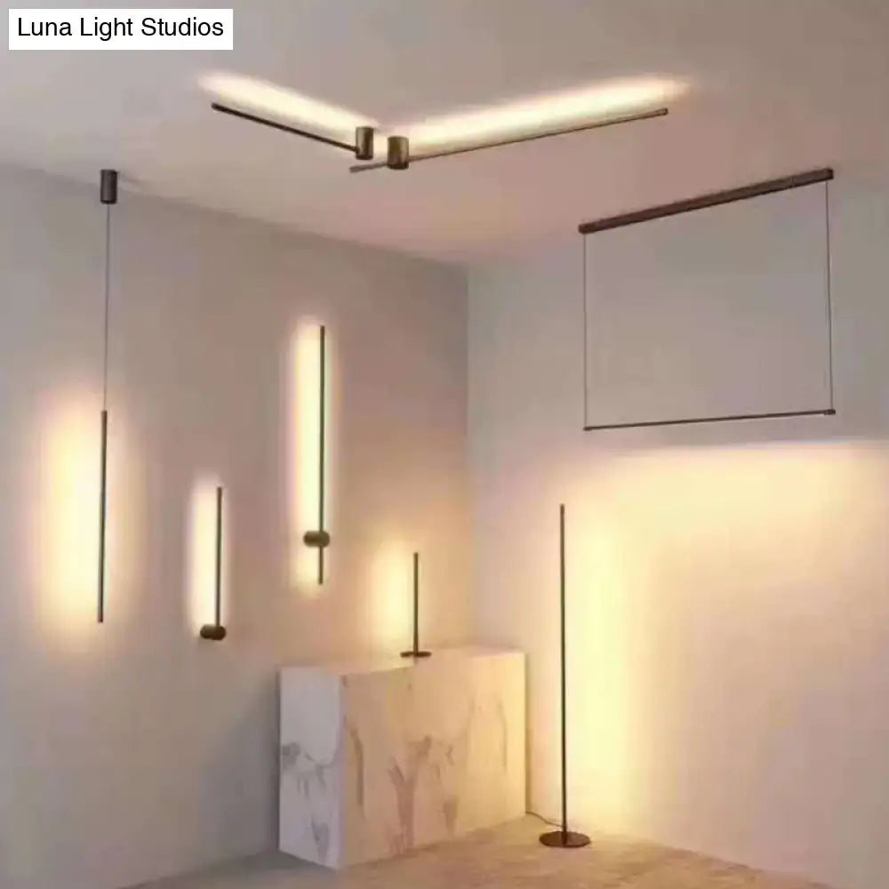 Modern black and white led metal wall sconce and pendant lights with sleek metallic finishes for indoor lighting