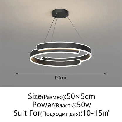 Modern black and white led ring chandelier pendant light with double-ring illuminated edges for stylish decorbites black white decor