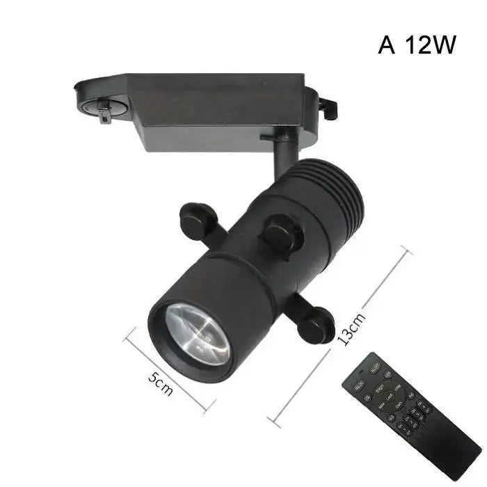 Modern black and white led track light gallery spotlight featuring a sleek black 12w cylindrical led track light fixture