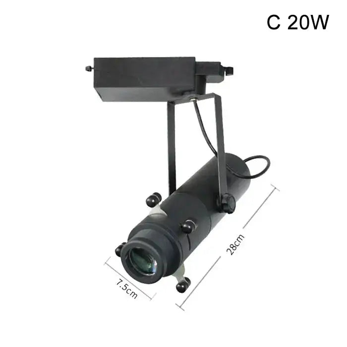 Modern black and white led track light with adjustable 20w track-mounted spotlight and cylindrical lens housing
