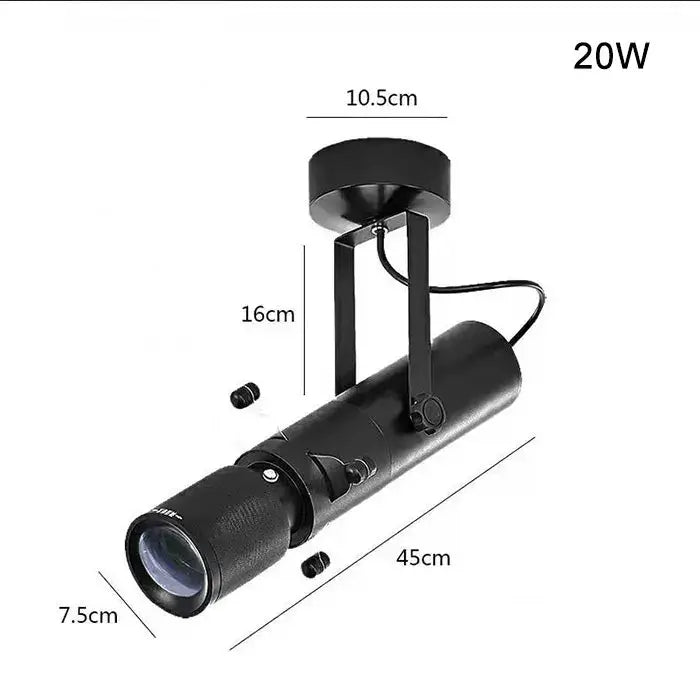 Modern black and white led track light featuring a black matte finish 20w adjustable spotlight with mounting bracket