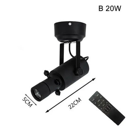 Modern black and white led track light featuring a black matte-finish 20w adjustable led track light with remote control