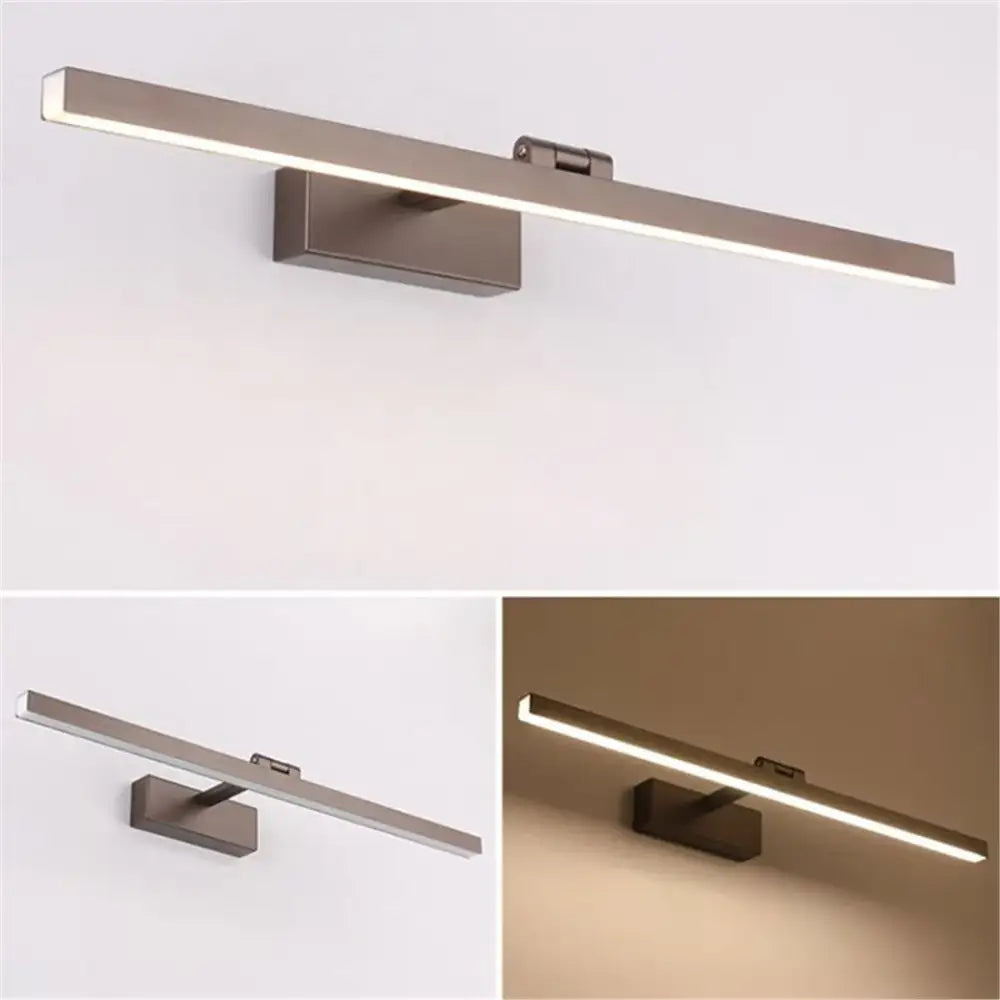 Modern brushed nickel rectangular led vanity light sconce with sleek minimalist design for bedroom mirror lighting
