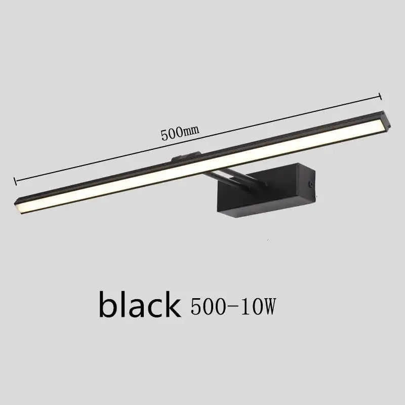 Black 500mm led vanity mirror light with sleek rectangular design and modern finish for bathroom sconce use