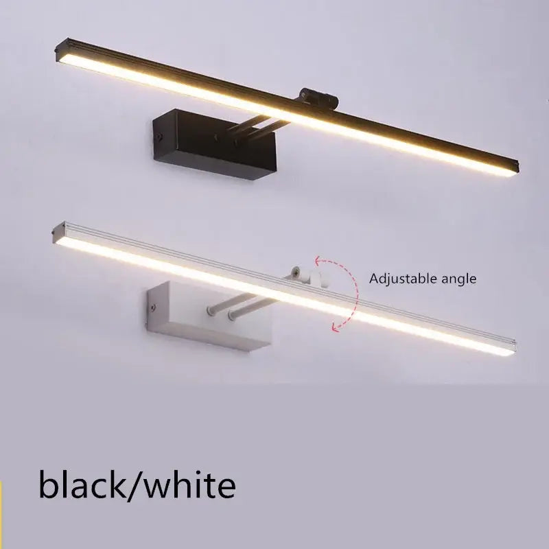 Modern adjustable-angle led vanity mirror light wall sconce in sleek black or minimalist white finishes for bathroom use