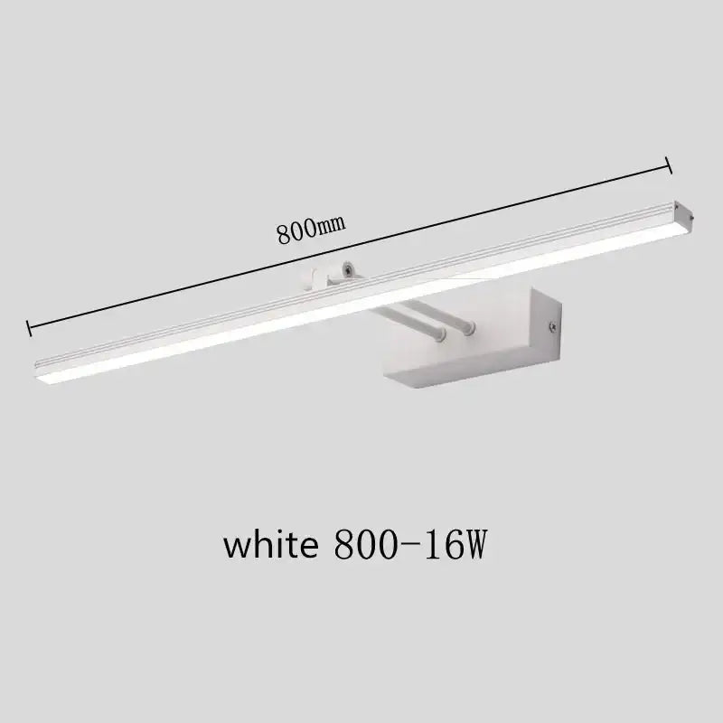 Modern white 800mm led vanity mirror light with wall-mounted design and adjustable brightness for bathroom use