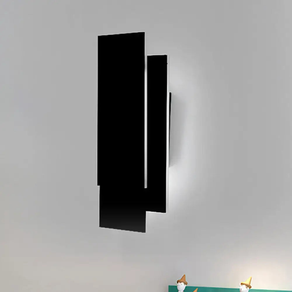 Modern black wall lamp with sleek layered rectangular panels and fixture height 5in for bedroom lighting in black white design