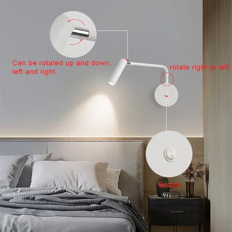 White adjustable wall lamp with sleek modern design and metallic accents decorbites led wall lamp for bedroom sconce