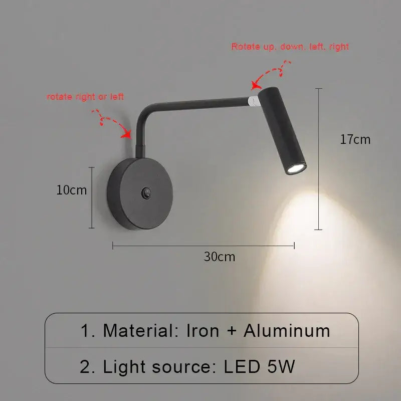 Modern black and white led wall lamp with adjustable iron and aluminum design featuring a decorbites led wall 5w light source