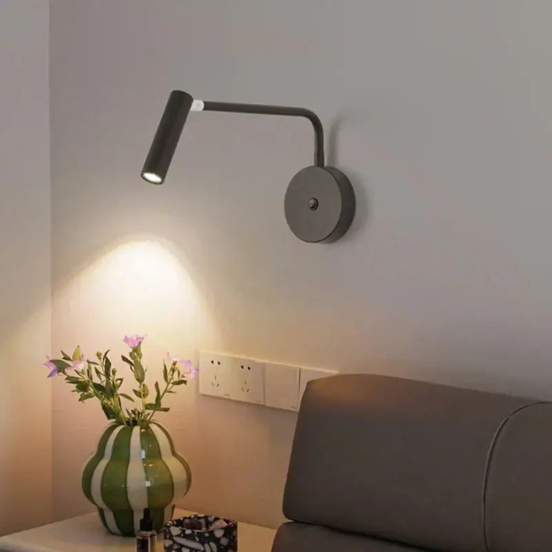 Modern matte black wall lamp with adjustable arm and circular base decorbites led wall lamp for bedroom sconce