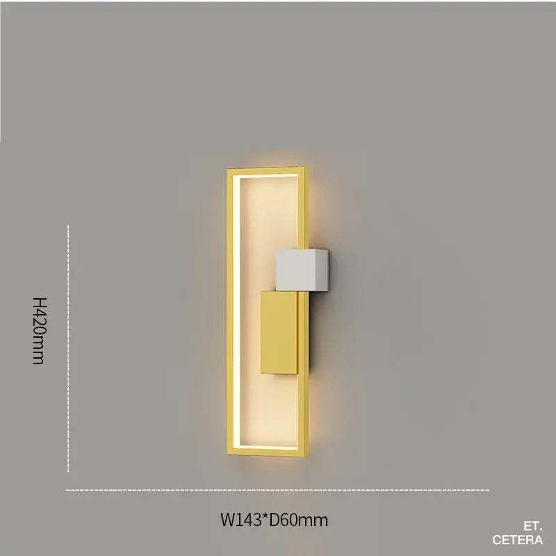 Modern black and white led wall lamp with gold-framed rectangular design and integrated led lighting for minimalist bedroom