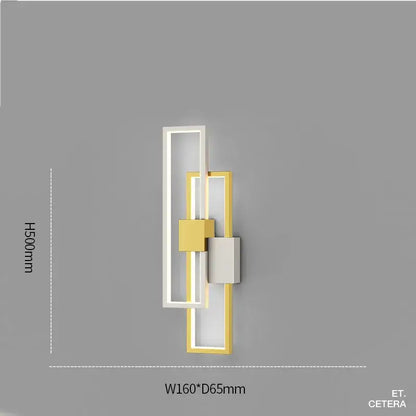 Modern black and white led wall lamp minimalist bedroom sconce with intersecting white and gold rectangular frames and blocks