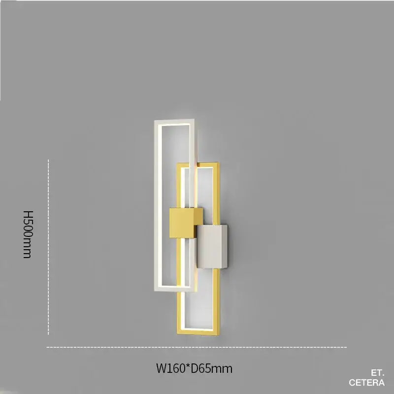 Modern black and white led wall lamp minimalist bedroom sconce with intersecting white and gold rectangular frames and blocks