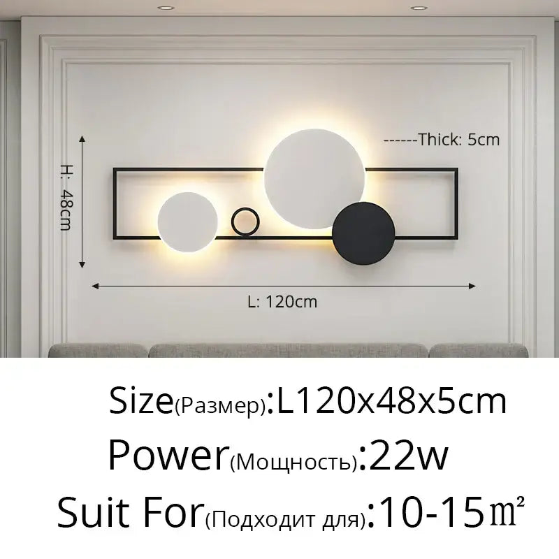 Modern black and white led wall lamps with a sleek rectangular frame and three circular lights for bedroom lighting