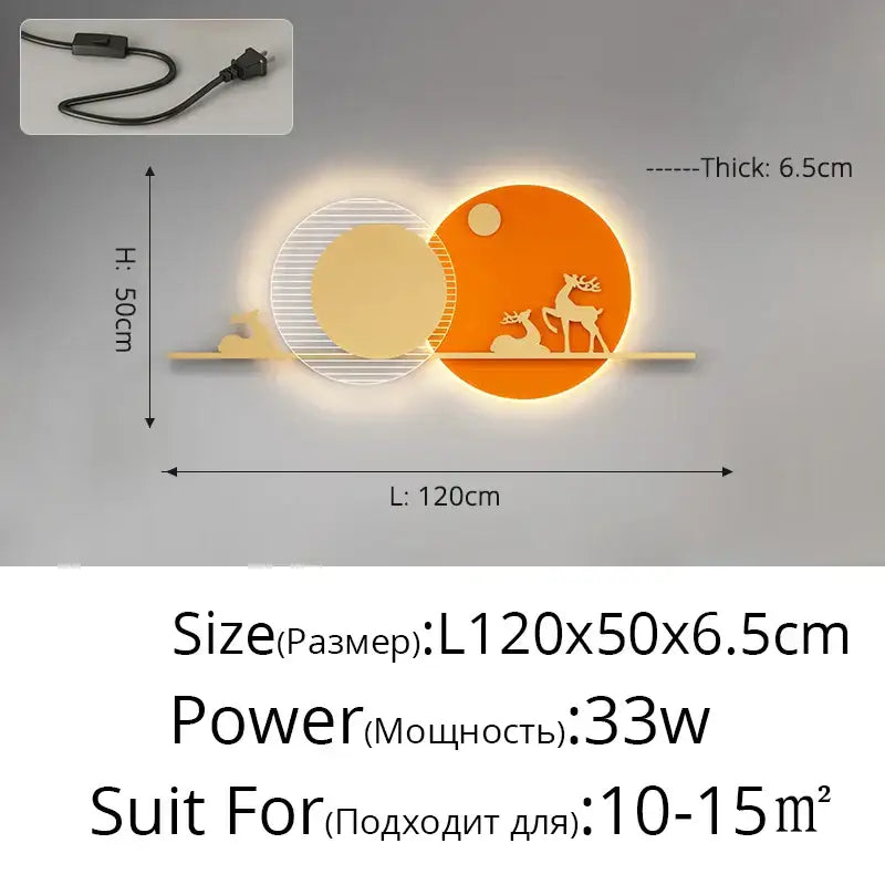 Modern black and white led wall lamps featuring minimalist circular panels with deer silhouettes in metal design