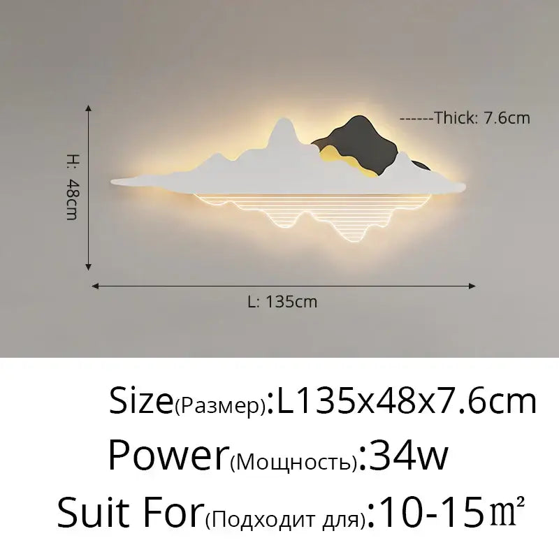 Modern black and white led wall lamps featuring a mountain-themed design with cloud base and illuminated led wall lighting