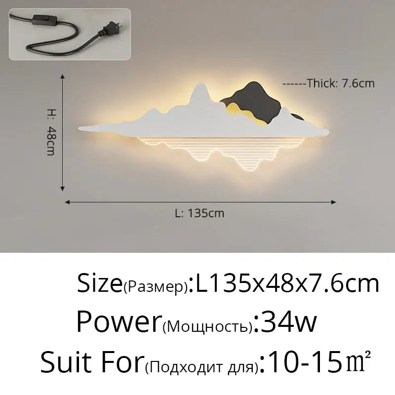 Modern black and white led wall lamps with mountain-shaped design, integrated led strip, and geometric lighting for bedroom