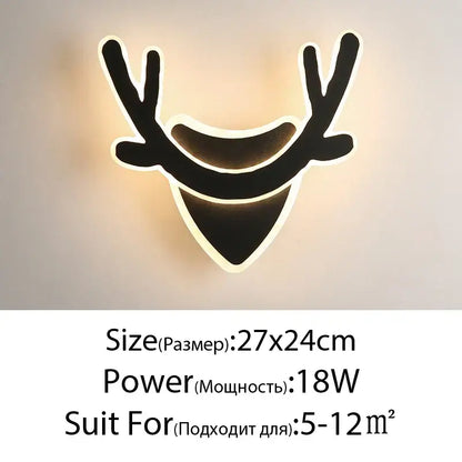 Modern black deer head led wall lamp with glowing white edges sculptural design ideal for bedroom wall lamps
